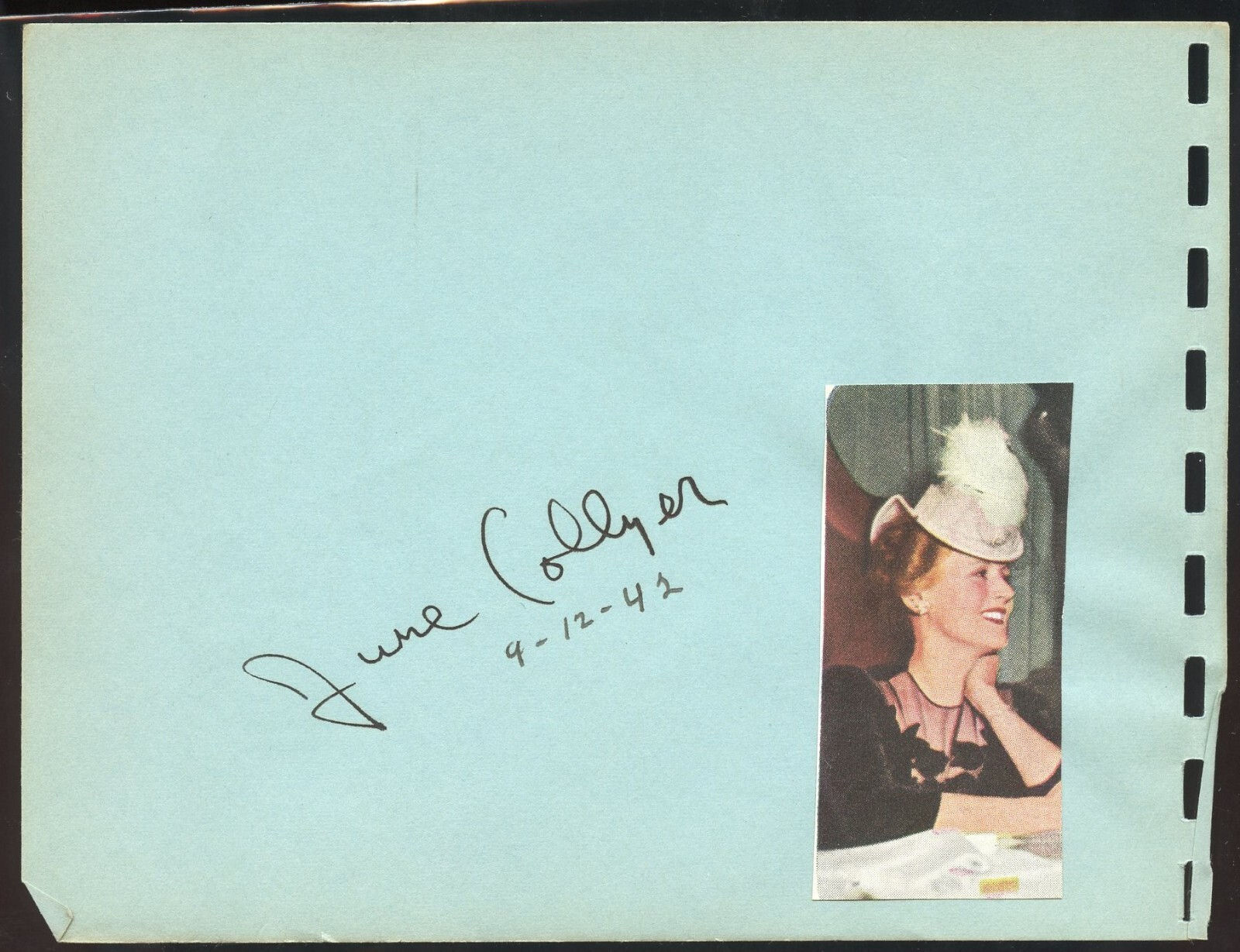June Collyer d1968 signed autograph auto 4x6 Album Page American Film Actress
