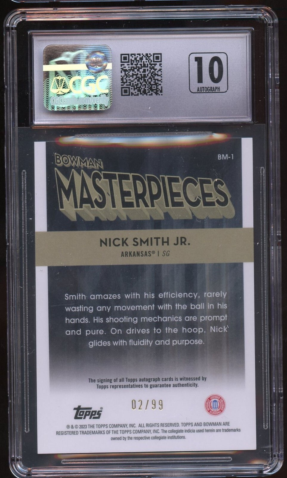 Thumbnail: Nick Smith Jr. #BM-1 2022-23 Bowman University Masterpieces Autographs CGC 9.5