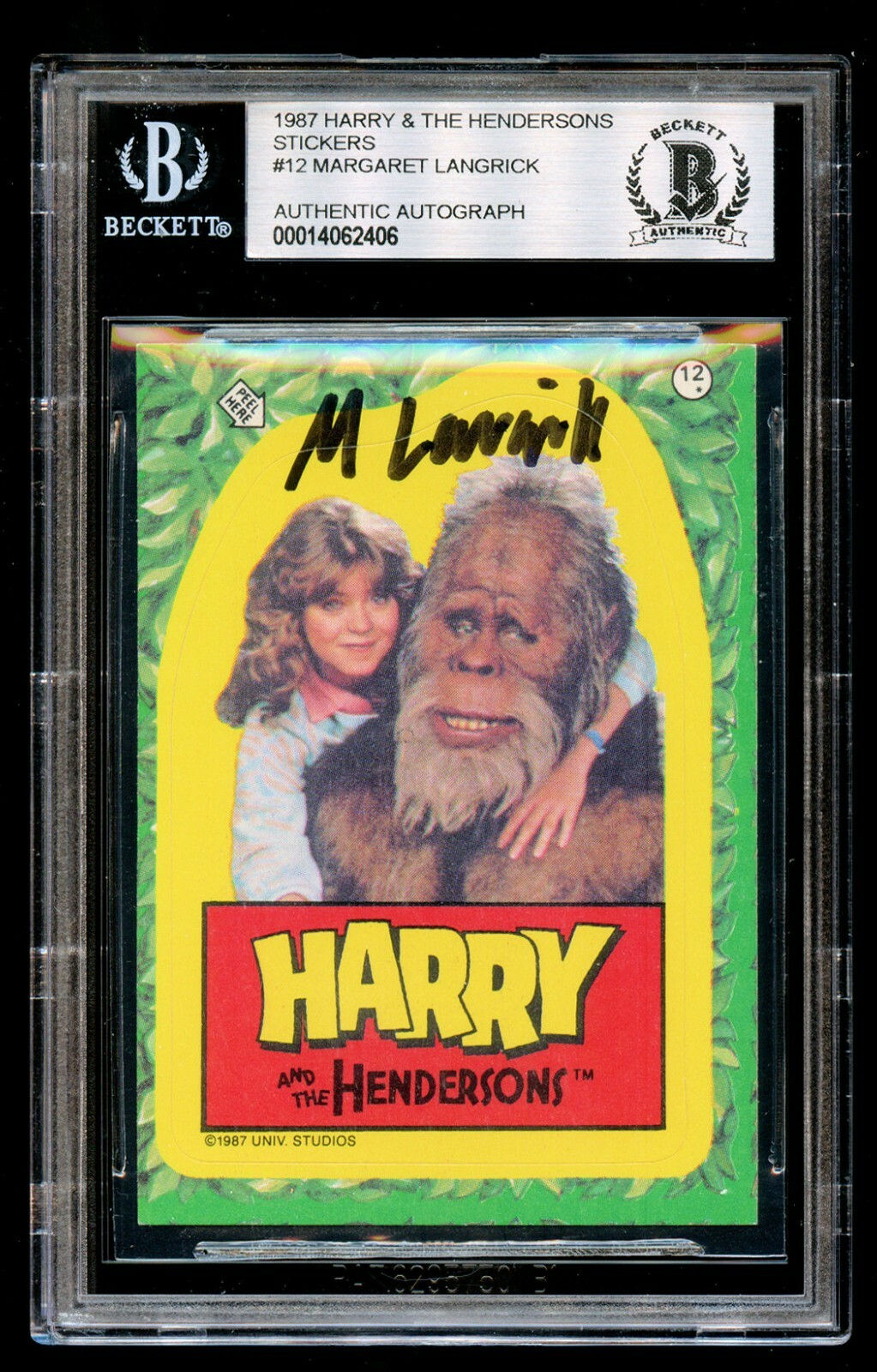 Margaret Langrick #12 signed autograph 1987 Harry & The Hendersons Sticker BAS
