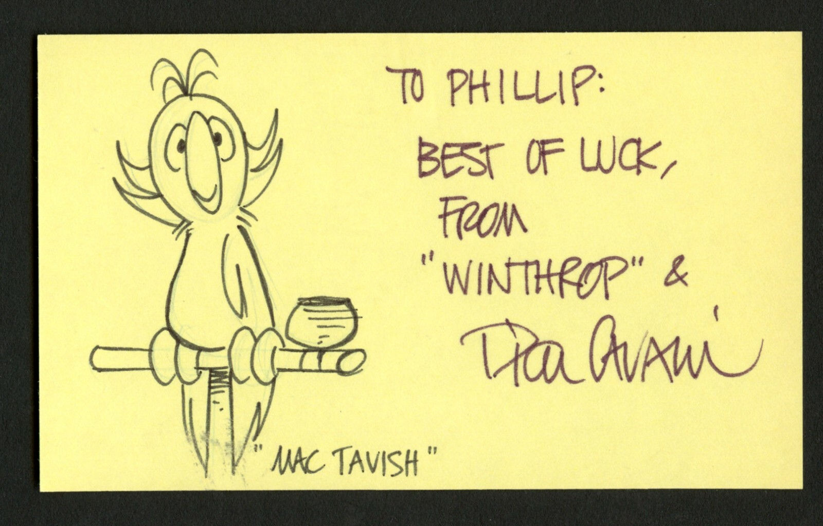 Dick Cavalli d1997 signed 3x5 with Original Winthrop Sketch Cartoonist MH069