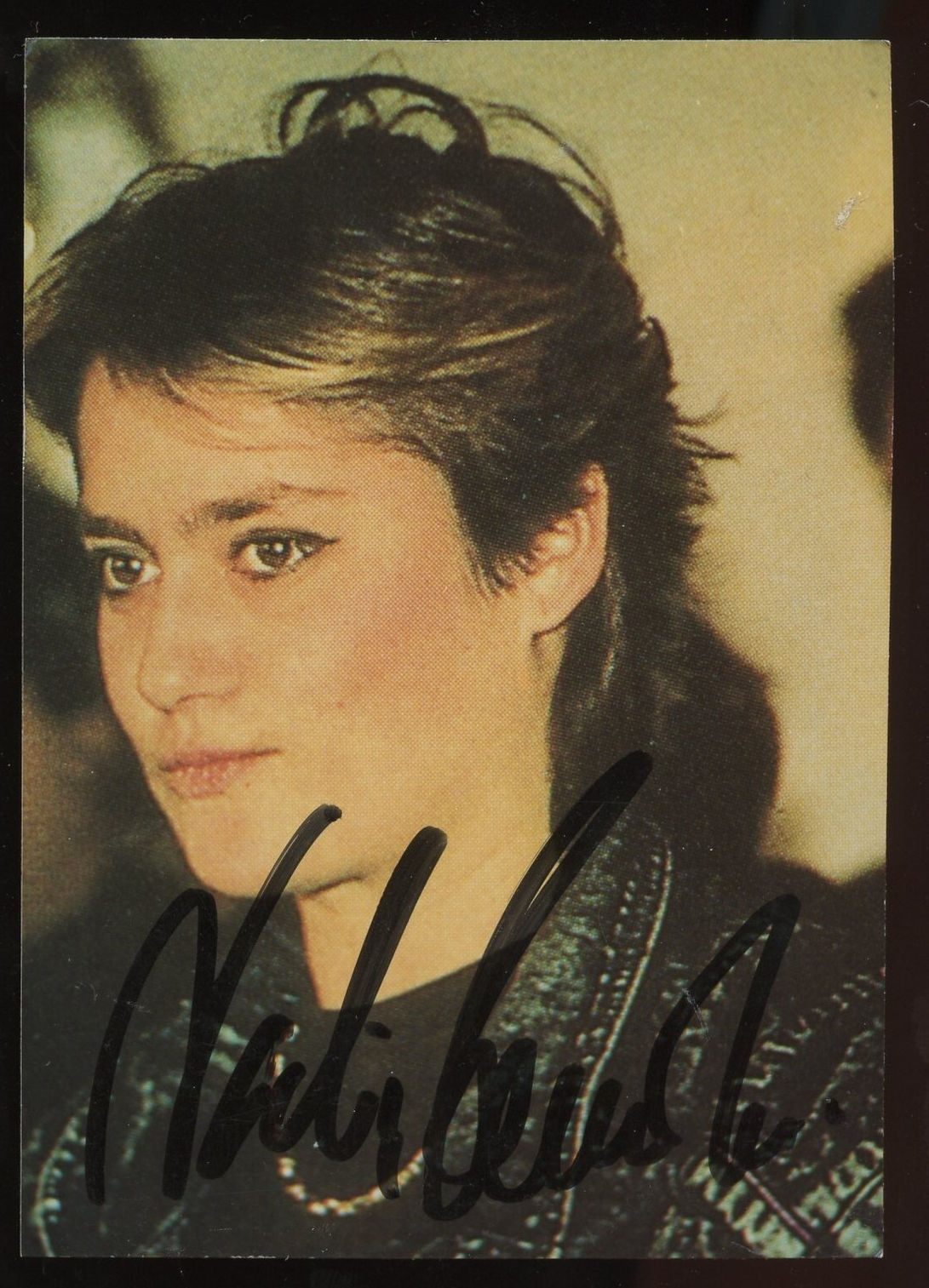 Nadia Comăneci signed autograph 3x5 Photo Romanian Gymnast Olympic BAS Stickered