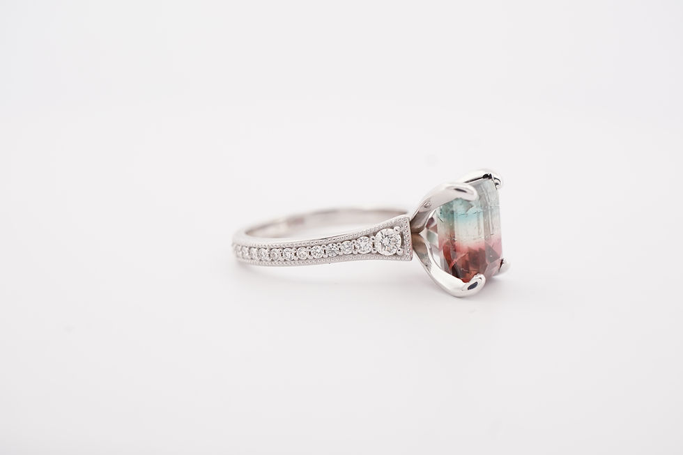 Thumbnail: 14k 4.29ct Watermelon Tourmaline & Diamond Ring