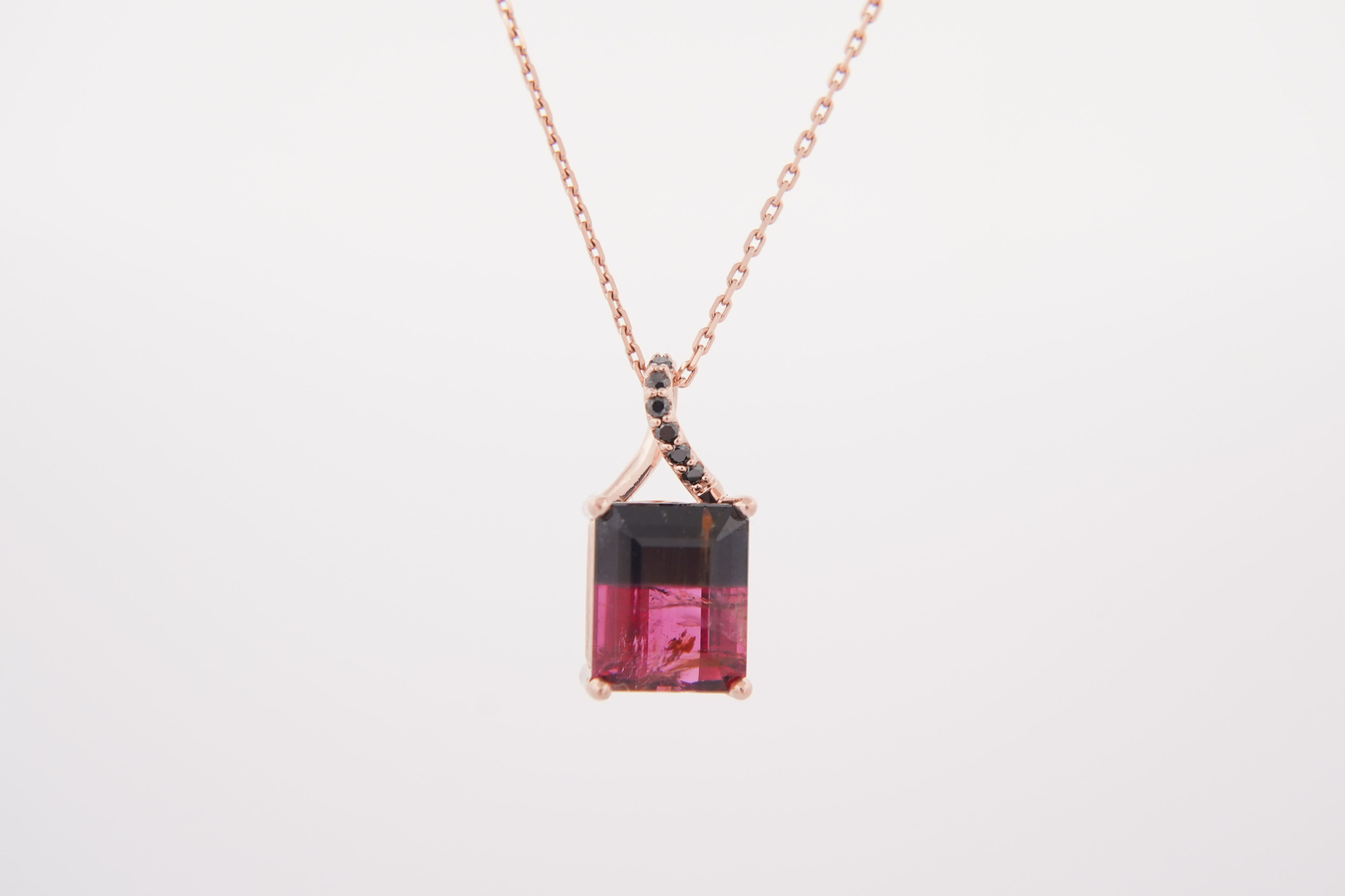 14k 4.4ct Bicolor Pink Tourmaline & Black Diamond Necklace