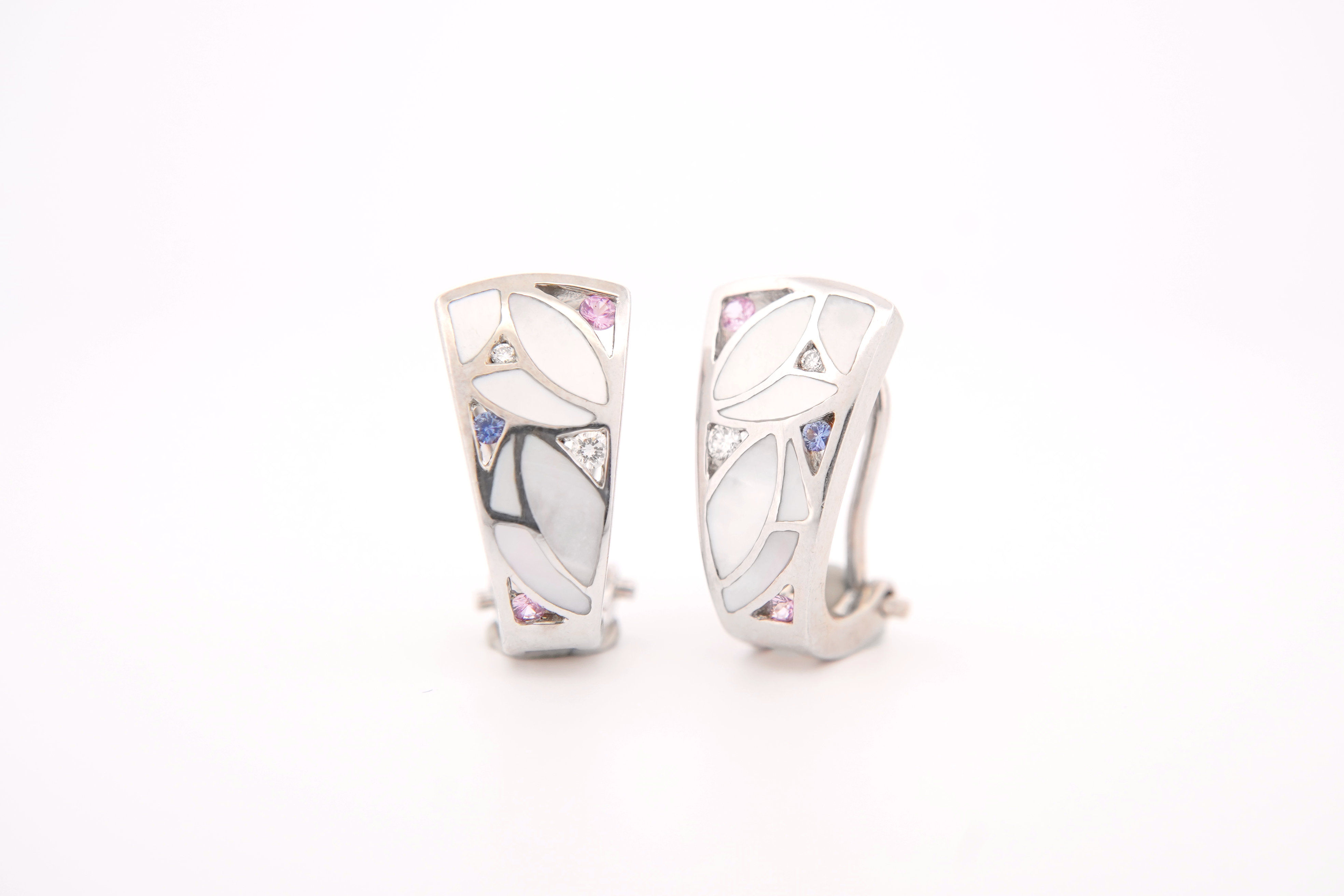 14k Mother of Pearl, Diamond & Sapphire Earrings