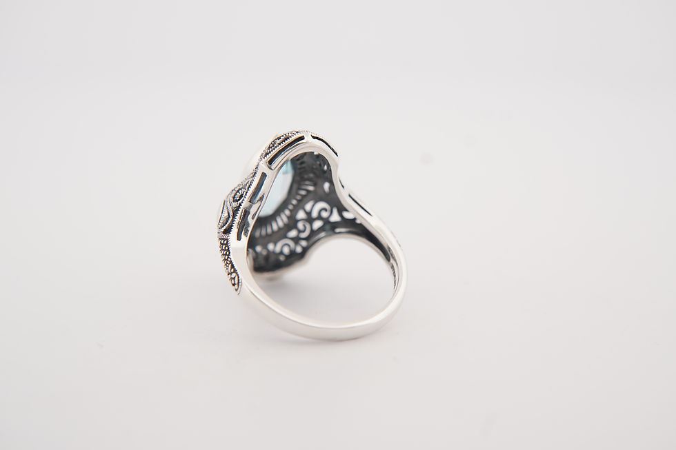 Thumbnail: Sterling Silver Vintage-Inspired Topaz Ring