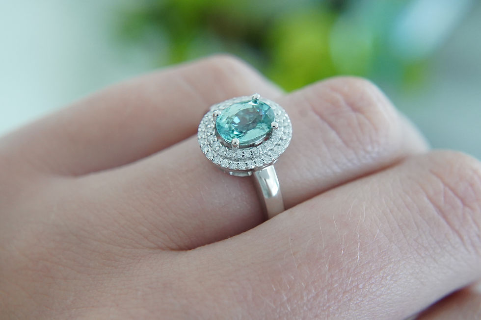 Thumbnail: 14k Blue Zircon & Diamond Double Halo Ring