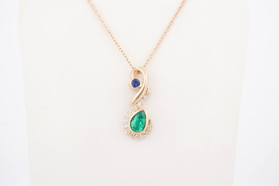 14k Emerald, Sapphire, & Diamond Freeform Necklace
