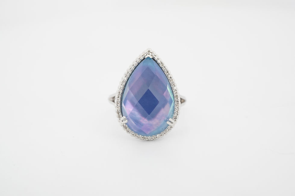 Thumbnail: 14k Mother of Pearl, Faceted Quartz, & Diamond Halo Ring