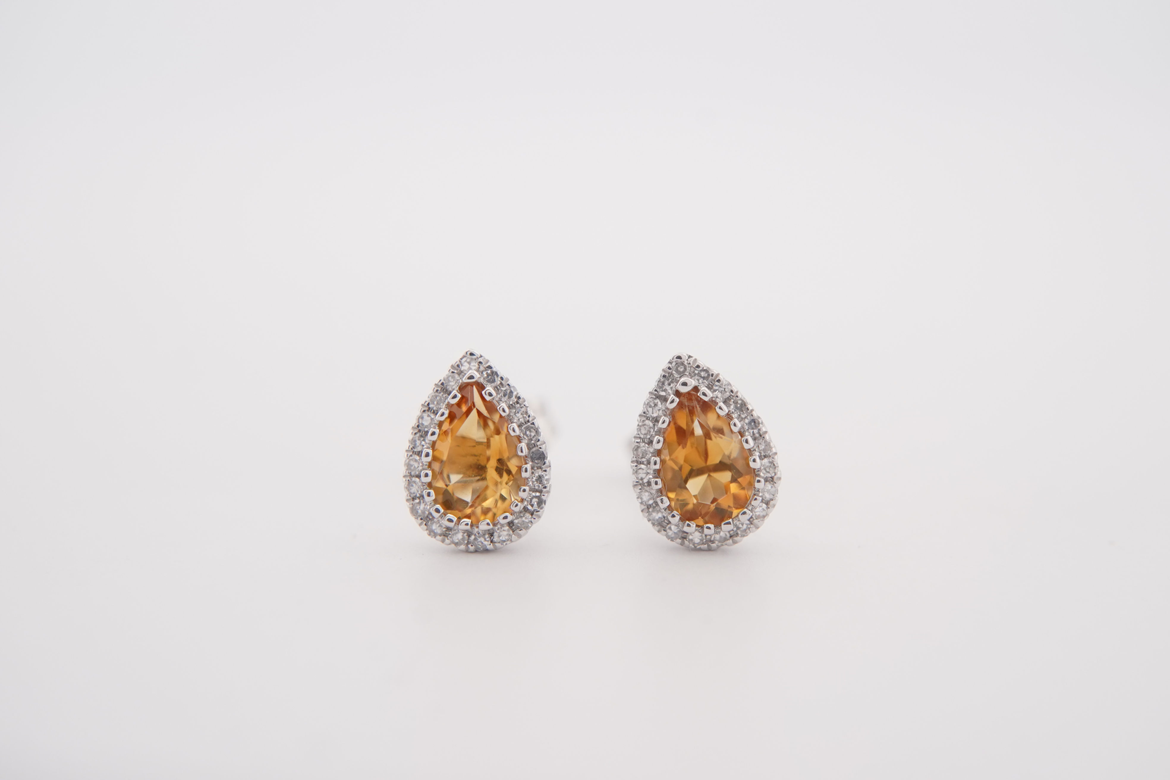 14k Pear Citrine & Diamond Halo Earrings