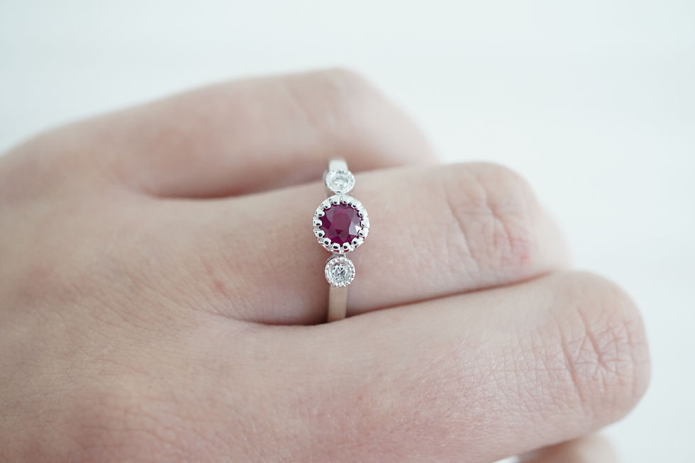 Thumbnail: 14k Ruby & Diamond 3-Stone Ring