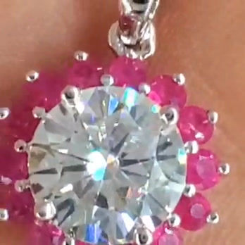 Thumbnail: Sterling Silver 2ct Moissanite & Pink Sapphire Halo Pendant