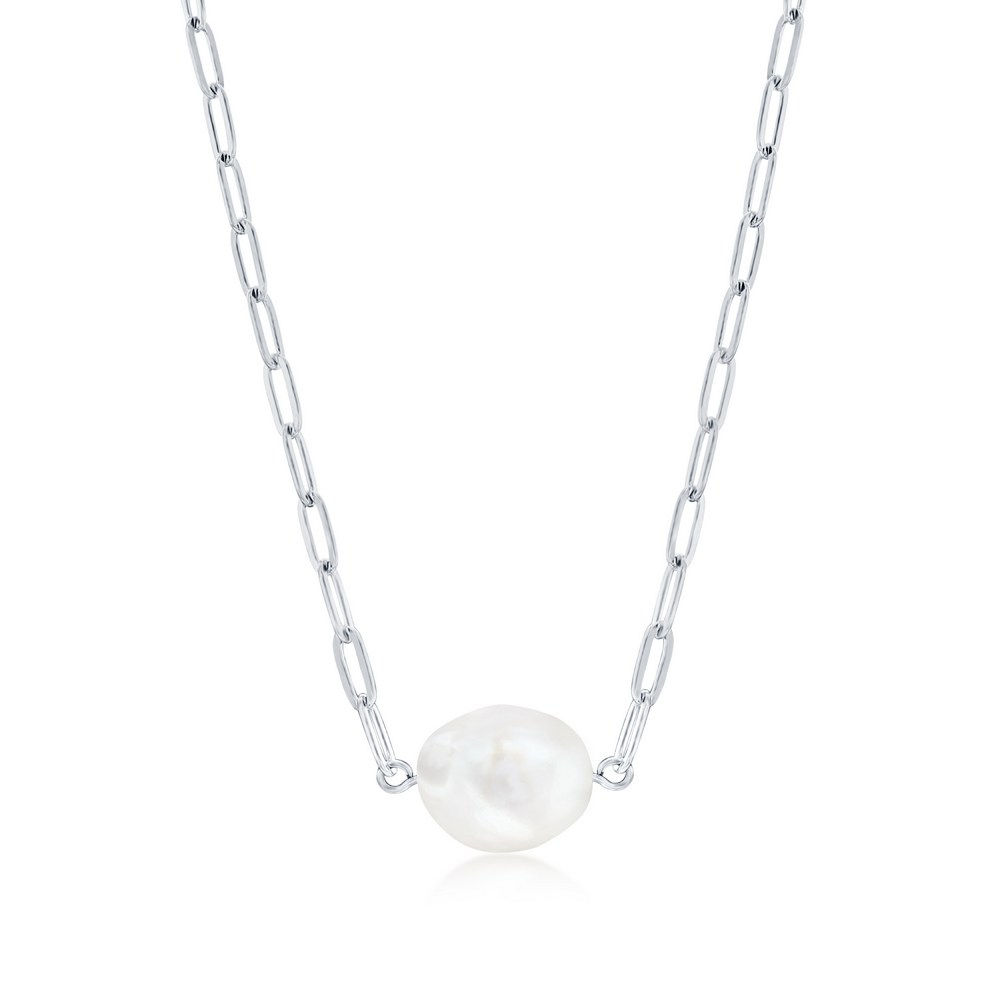 Sterling Silver Pearl Paperclip Necklace