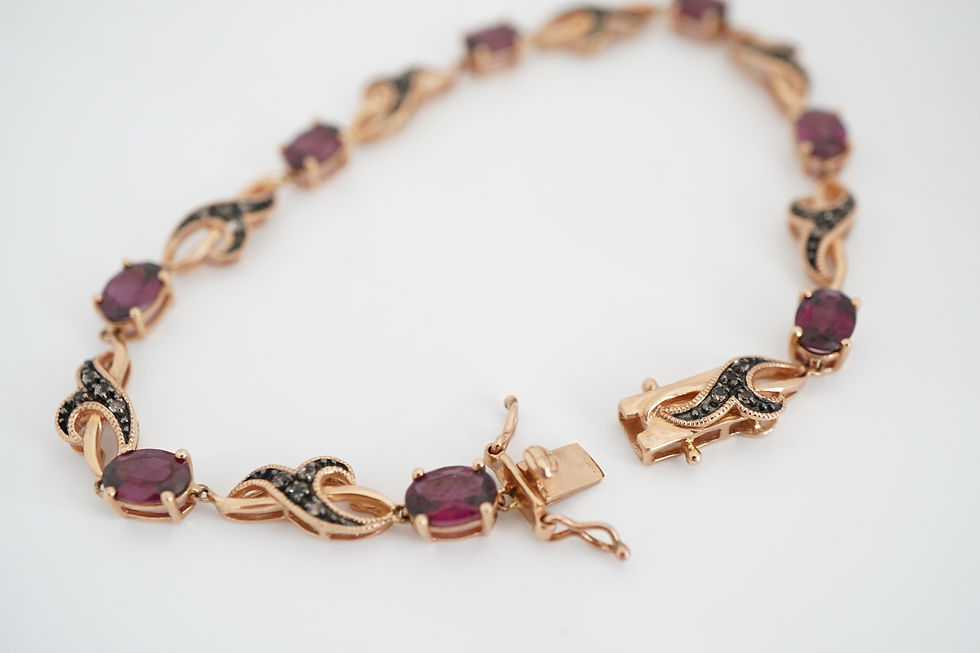 Thumbnail: 10k Rose Gold, Rhodolite & Smokey Quartz Bracelet