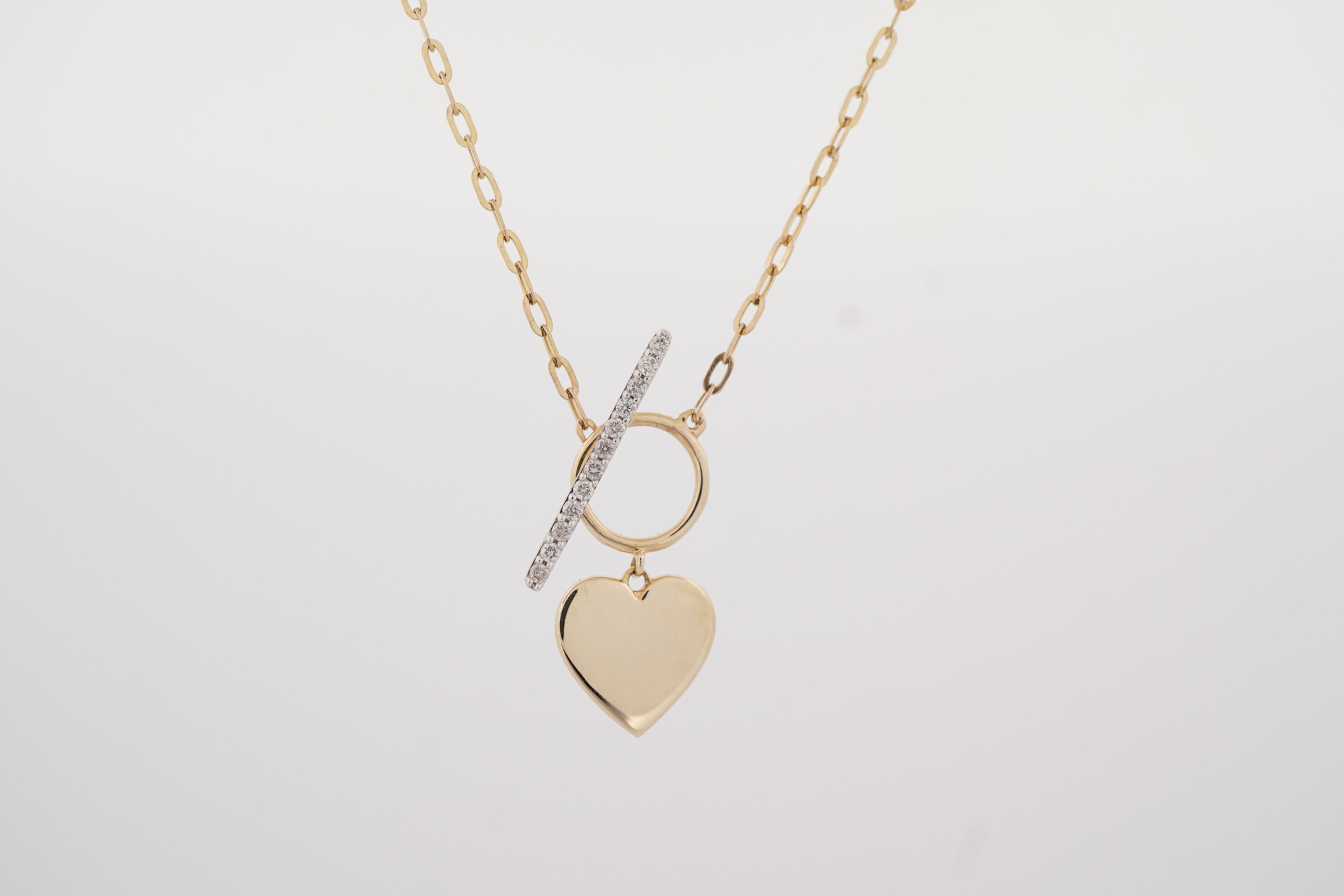14k Lariat Diamond Heart Toggle Necklace