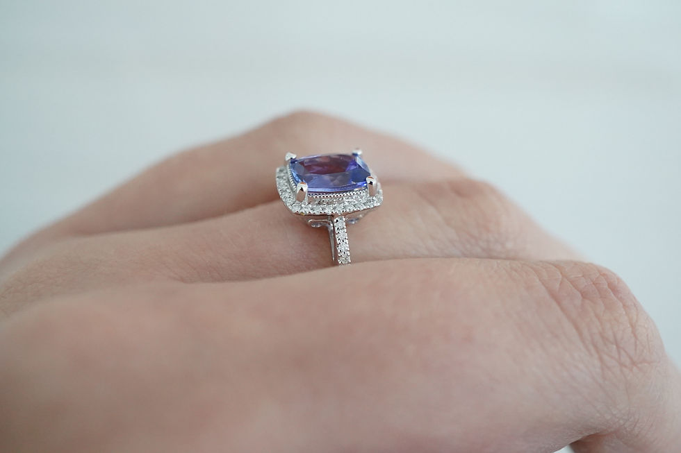 Thumbnail: 14k Antique Cushion Tanzanite & Diamond Halo Ring