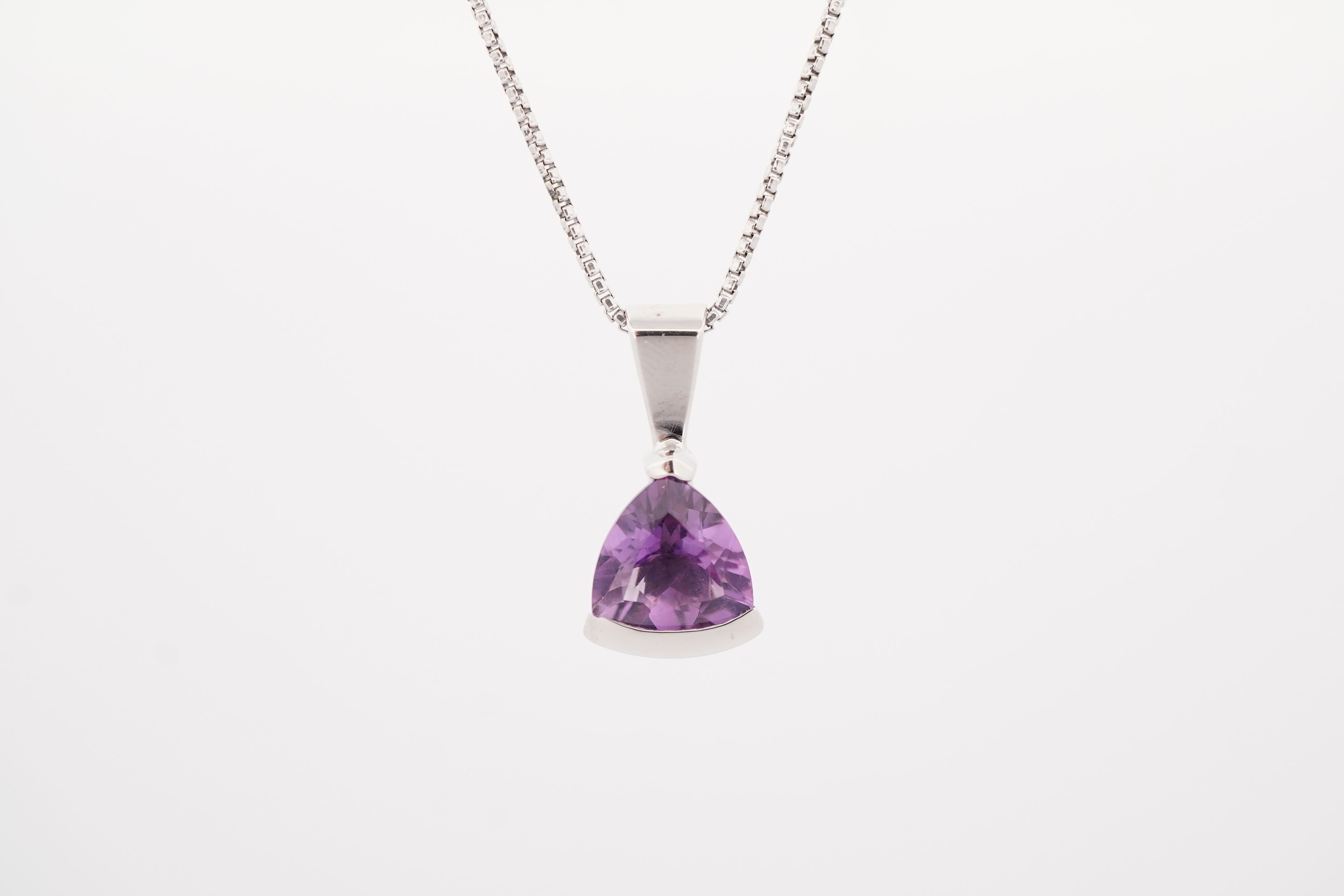 Sterling Silver Trillion Amethyst Necklace