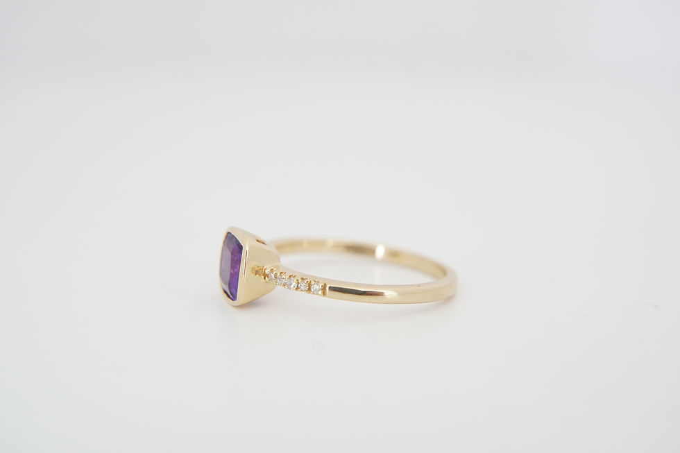 Thumbnail: 14k Amethyst & Diamond Bezel Ring