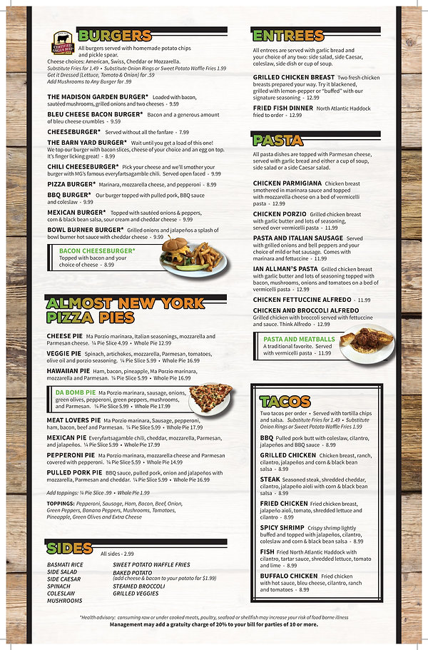FOOD MENU | Madison Garden | Places to eat in Richmond, Kentucky, United States