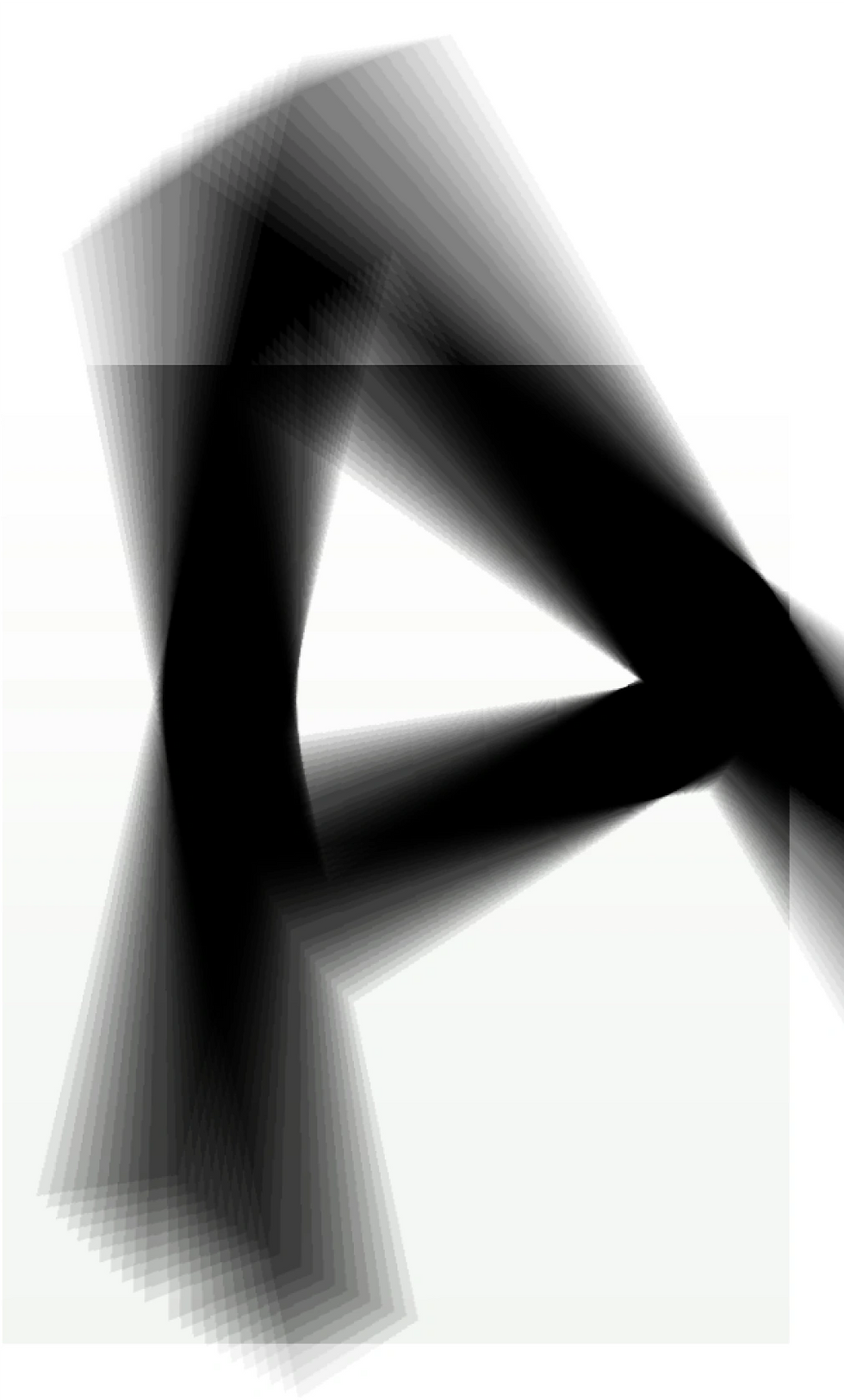 Abstract “A” shape built from layered black gradients on white, creating a soft motion blur and optical depth illusion