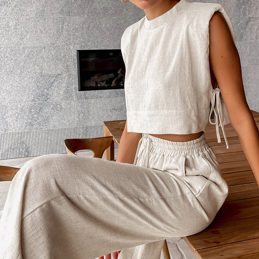 Conjunto de Pijama de Algodón-Lino para Mujer Verano 2023