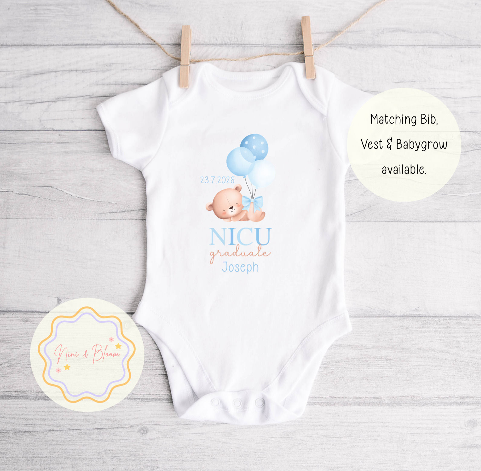 Personalised Blue Baby Vest