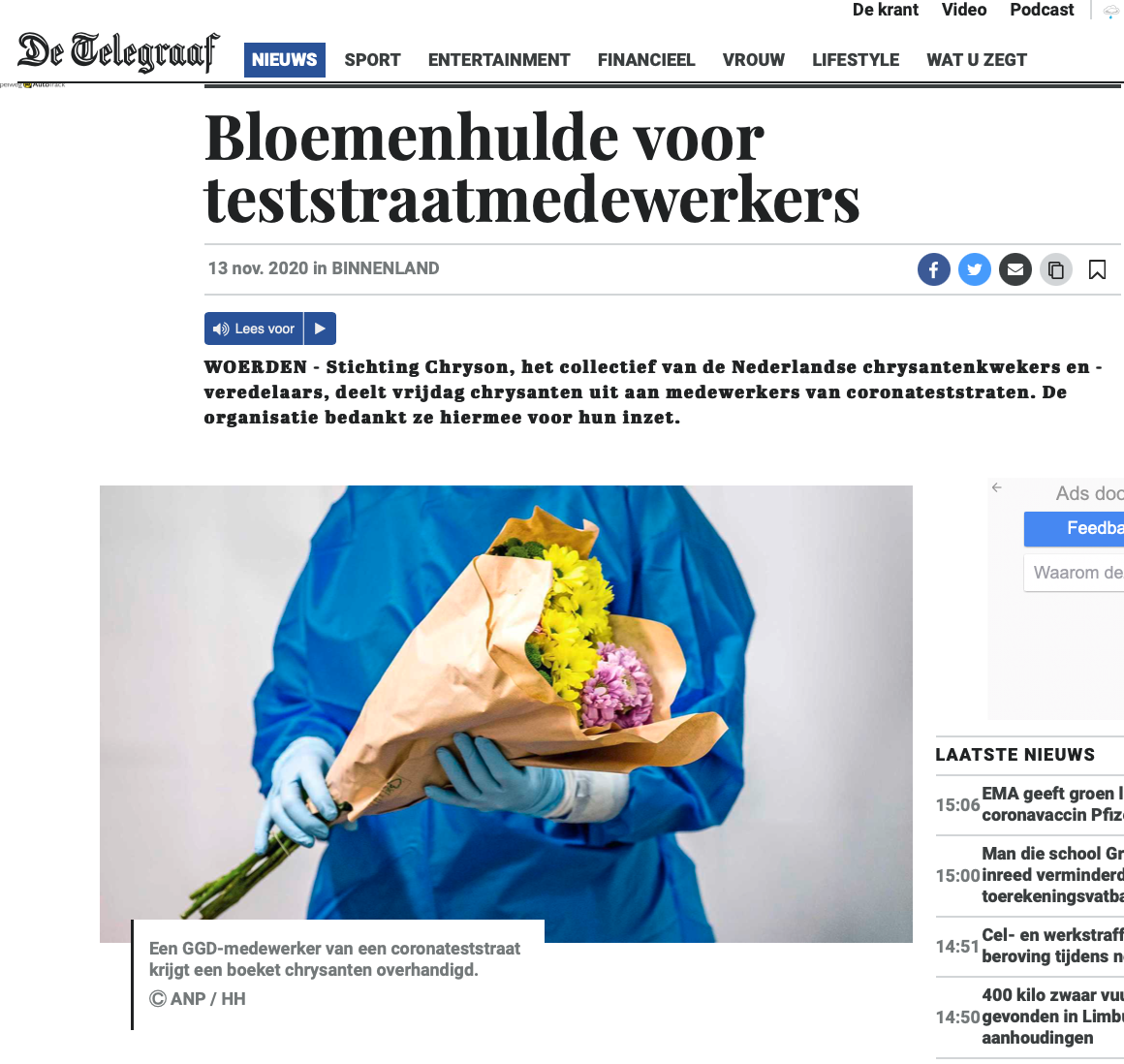 Chrysanten voor GGD medewerkers