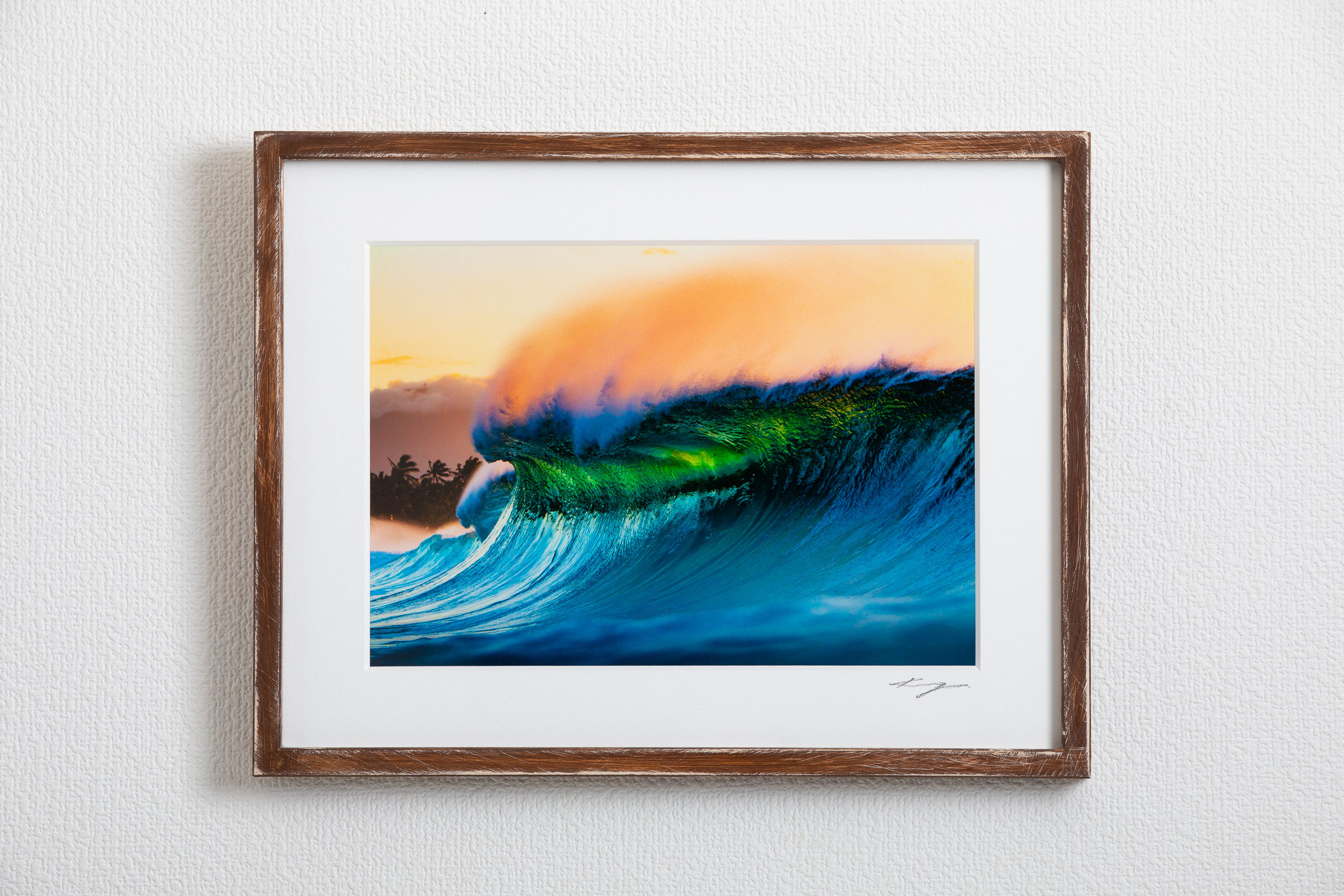 マット入りオリジナルプリント額装＿ハワイ＿パイプラインの波