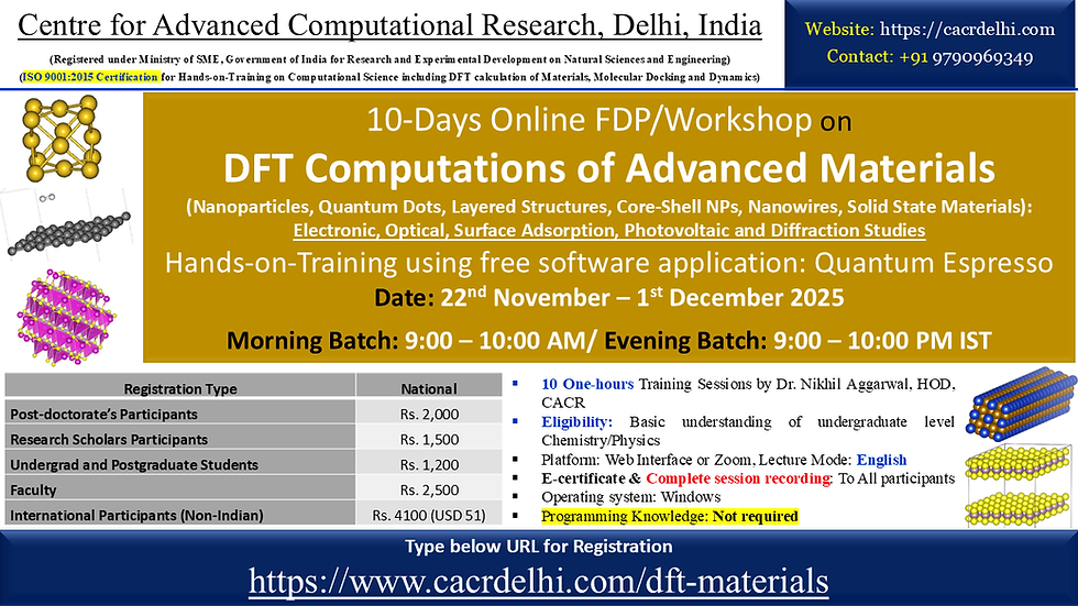 DFT Level Modelling of Solid State, Layered, Nano- and Advanced Materials using Free Quantum Espresso: Hands-on-Training