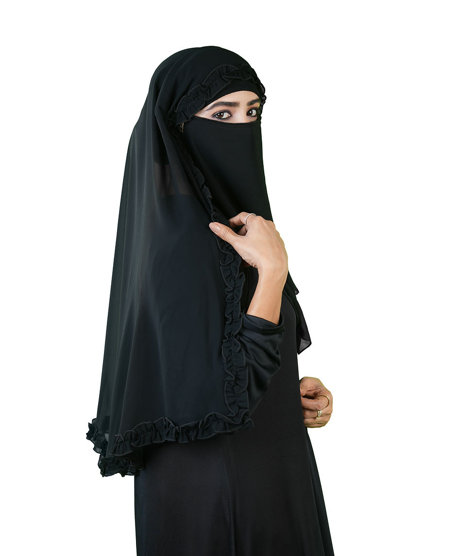 Thumbnail: Zeba Sultana Premium Black Niqab with Delicate Frill Border Detailing – Elegant