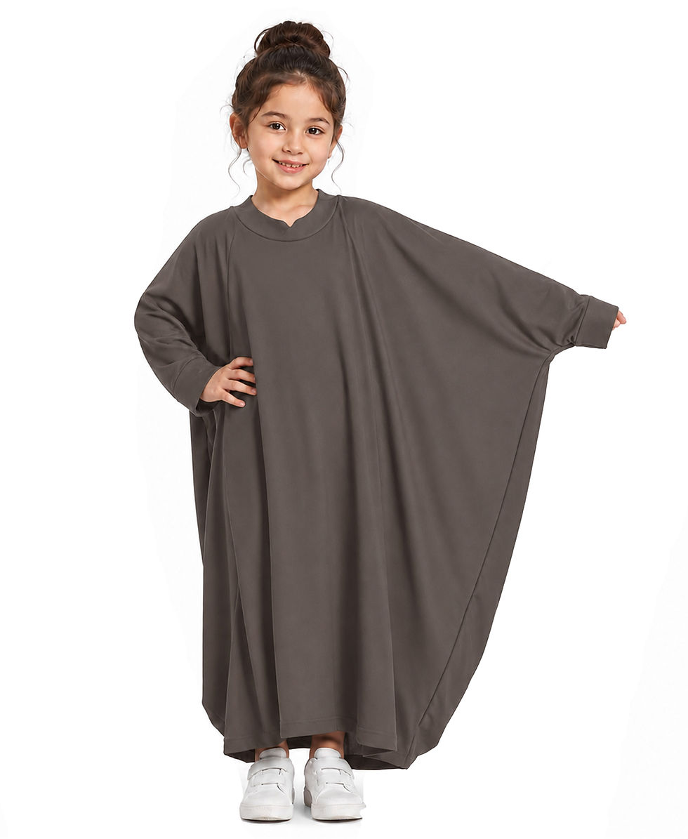 Thumbnail: Little Mehariya Kids Lycra Abaya for Girls – Modest Batwing Sleeve Dress