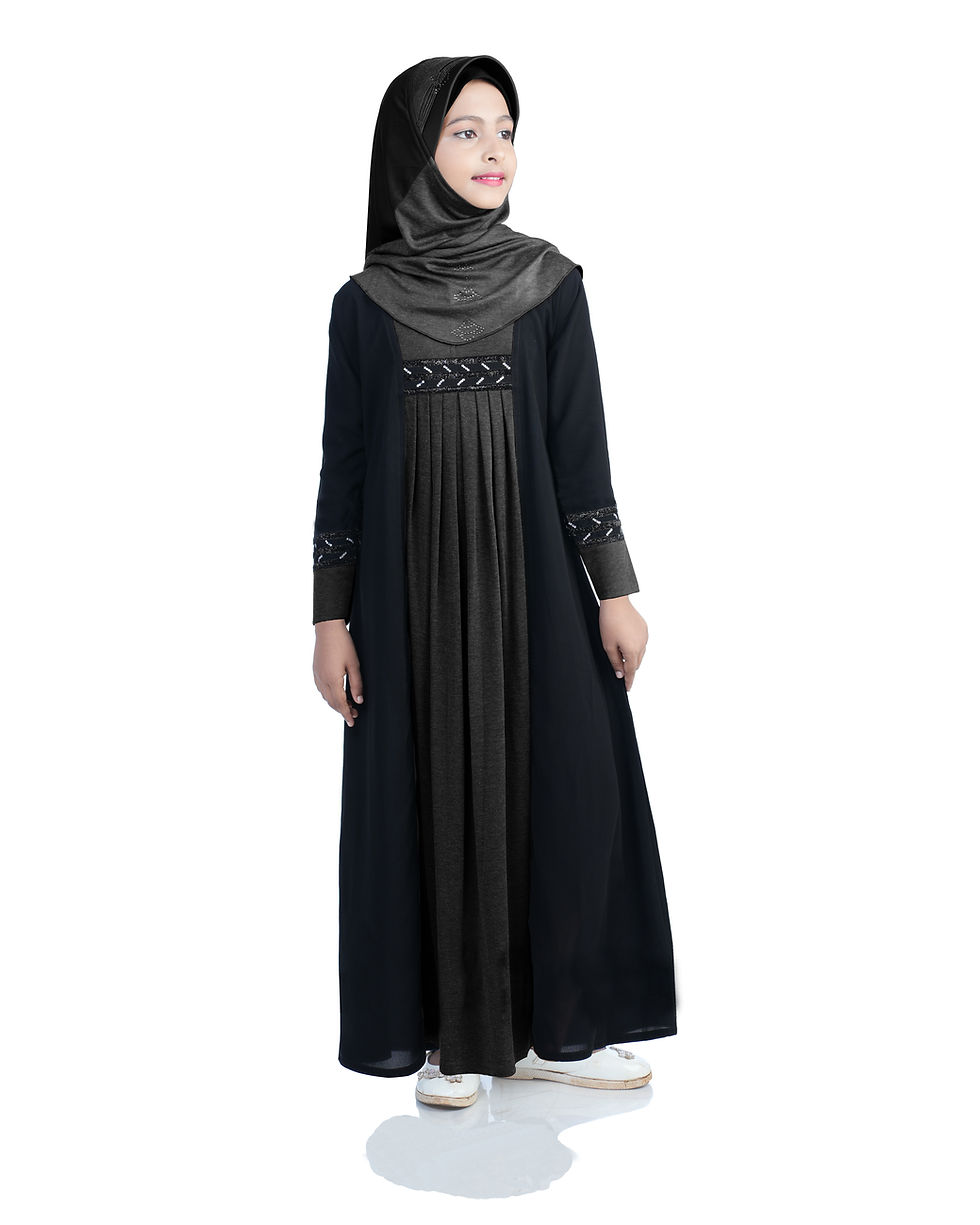 Thumbnail: Mehar Hijab Girls's Stylish Look Dual fabric Raima Girls Abaya