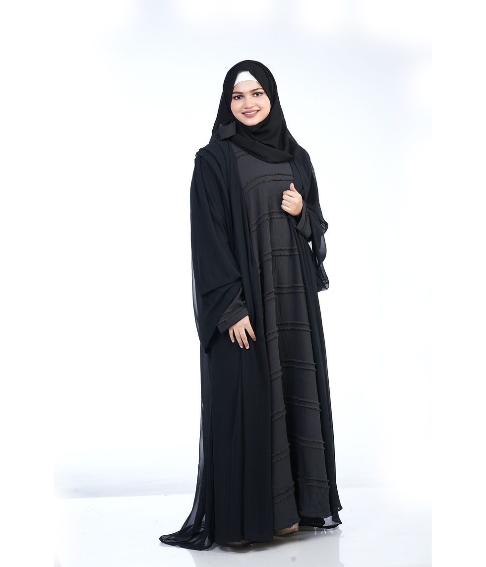 Thumbnail: Mehar Stylish Premium Zaina Over coat  Abaya 3 Pice set