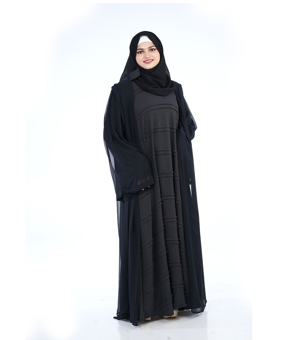 Thumbnail: Mehar Stylish Premium Zaina Over coat  Abaya 3 Pice set