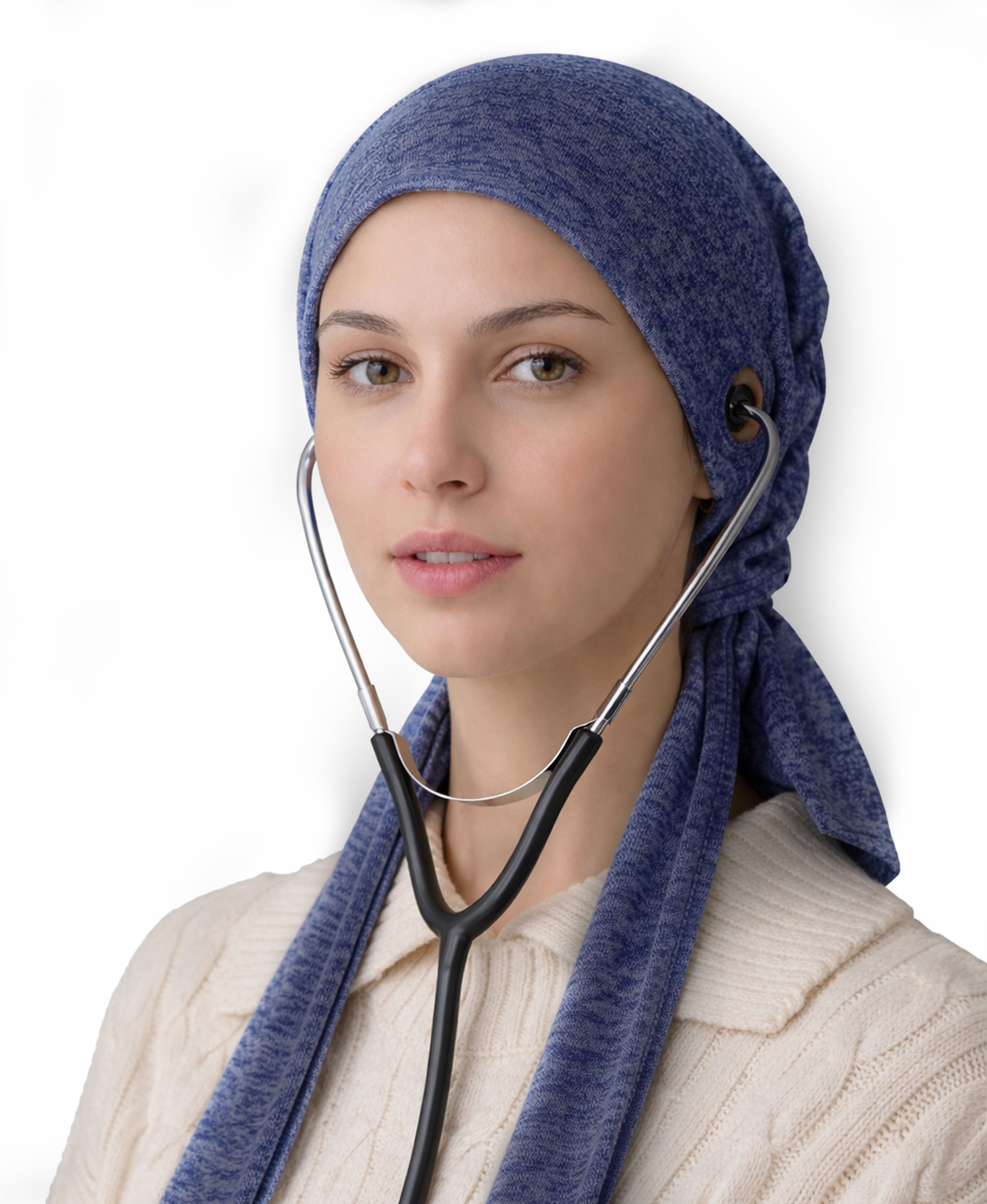 Dr. Ayesha Volume Tail Cap,Stretch Hijab with Stethoscope Ear Hole.Breathable