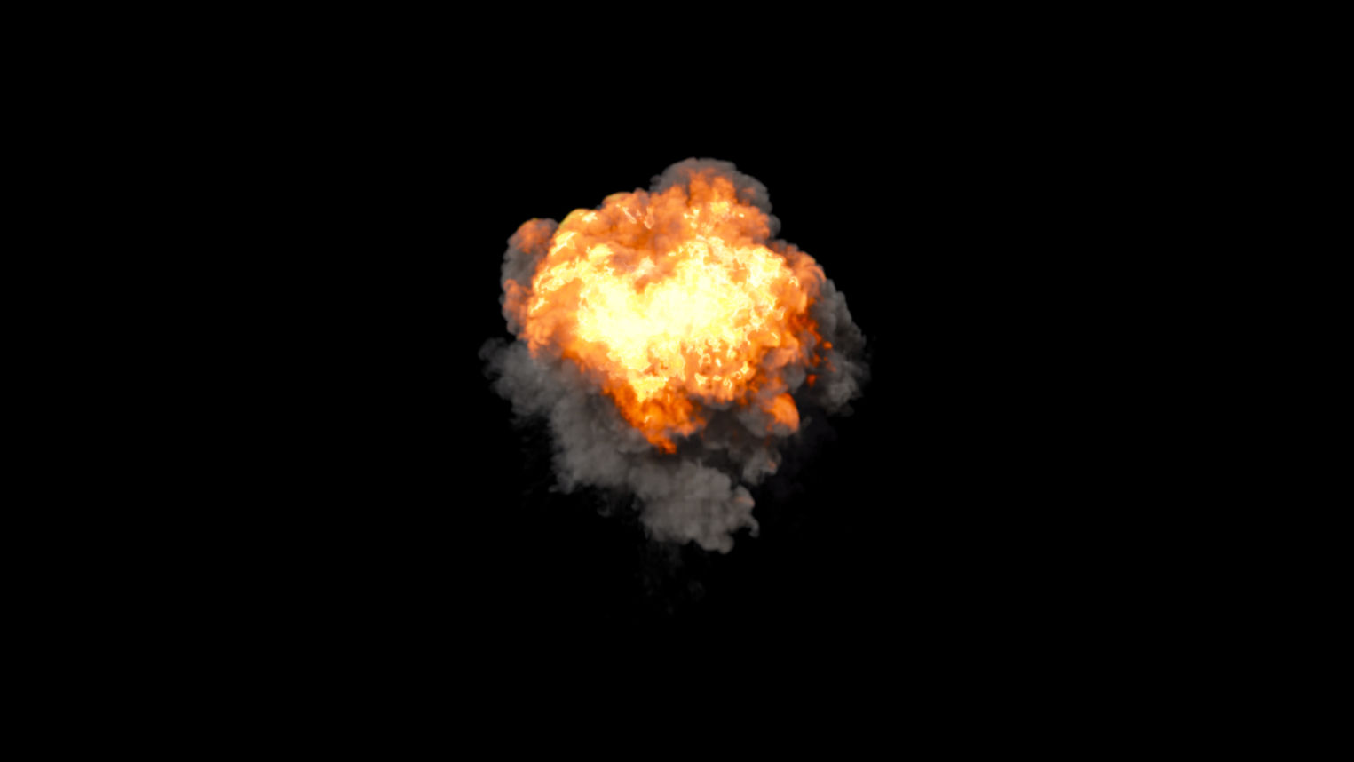 Basic explosion, with fire and smoke, 4k24p, with alpha