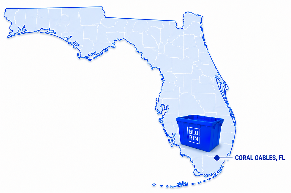 Florida map showing BLU BIN Rentals service in Coral Gables FL