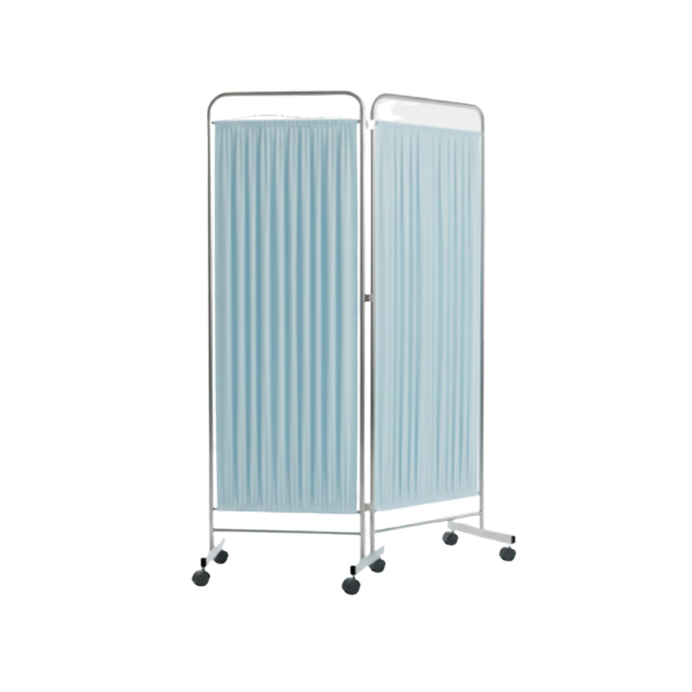 Paravent médical inox PR2VI à 2 volets avec toile lavable sur roulettes