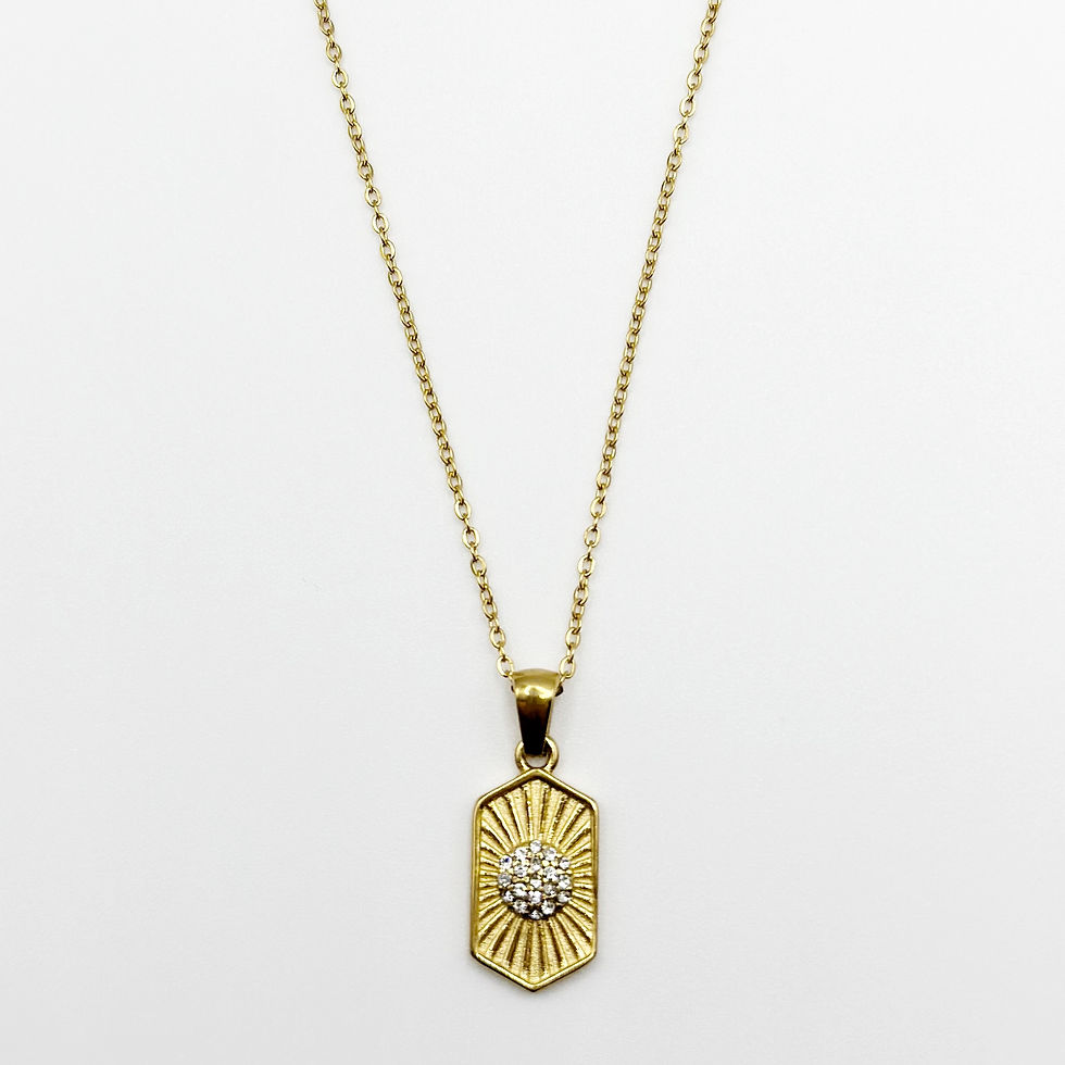 Gold Striped Sparkle Zirconia Cluster Ball Pendant Necklace