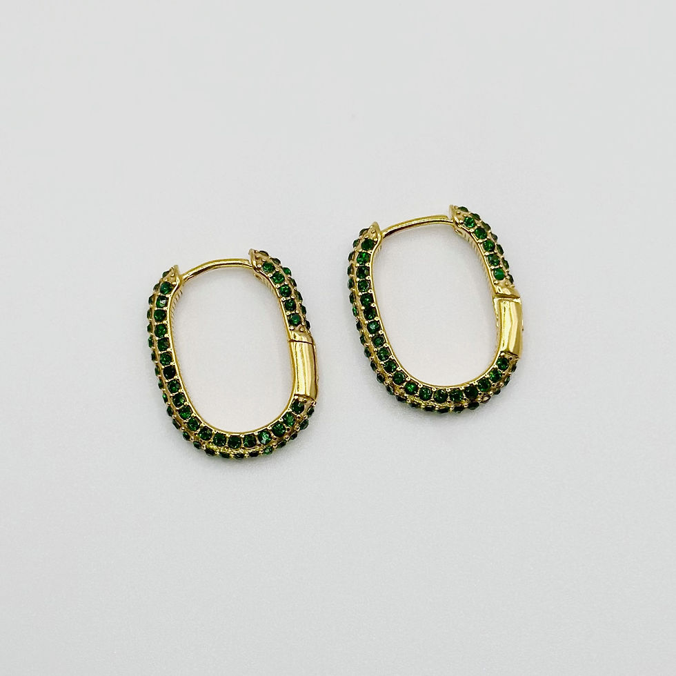 Thumbnail: Emerald Zirconia Studded U Shaped Gold Hoop Earring