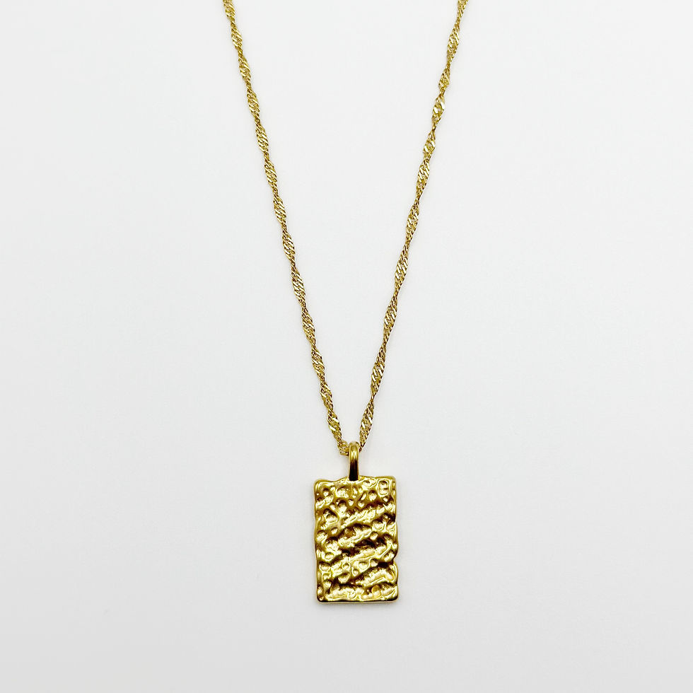 Gold Textured Dalmatian Rectangle Solid Pendant Necklace