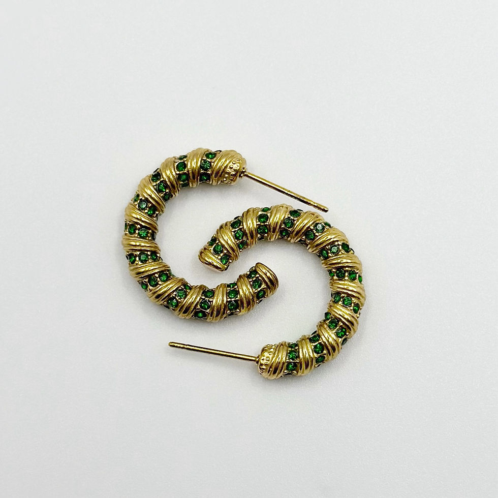 Thumbnail: Gold And Emerald Twisted Textured Spiral Hoop Earring