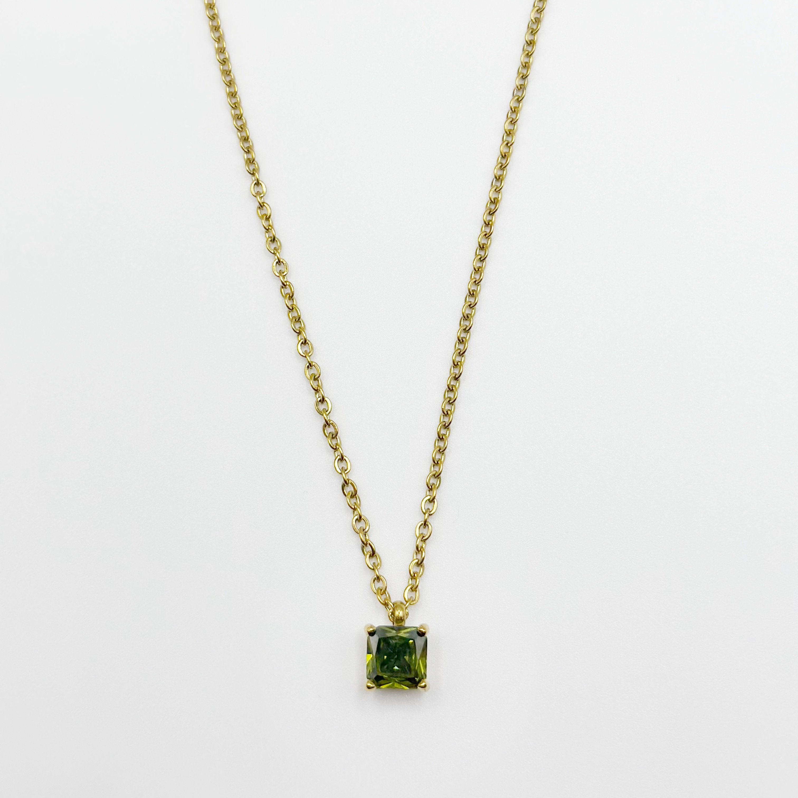 Emerald Diamond Cubic Zirconia Solitaire Pendant Necklace