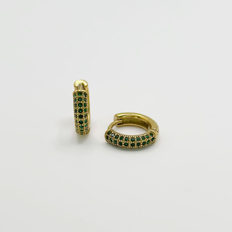 Gold Mini Emerald Zirconia Embedded Round Huggie Hoop Earring