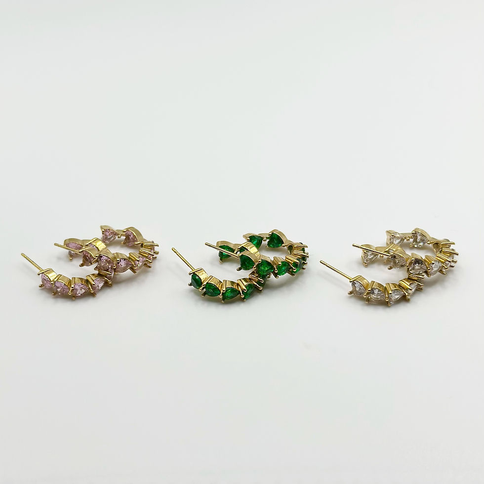 Thumbnail: Emerald Zirconia Stacked Baguette Style Gold Hoop Earring