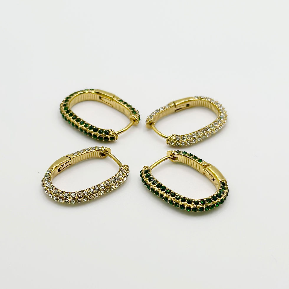 Thumbnail: Emerald Zirconia Studded U Shaped Gold Hoop Earring