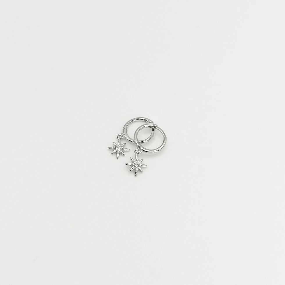 Thumbnail: Silver Starshine Diamond Embellished Huggie Hoop Earring