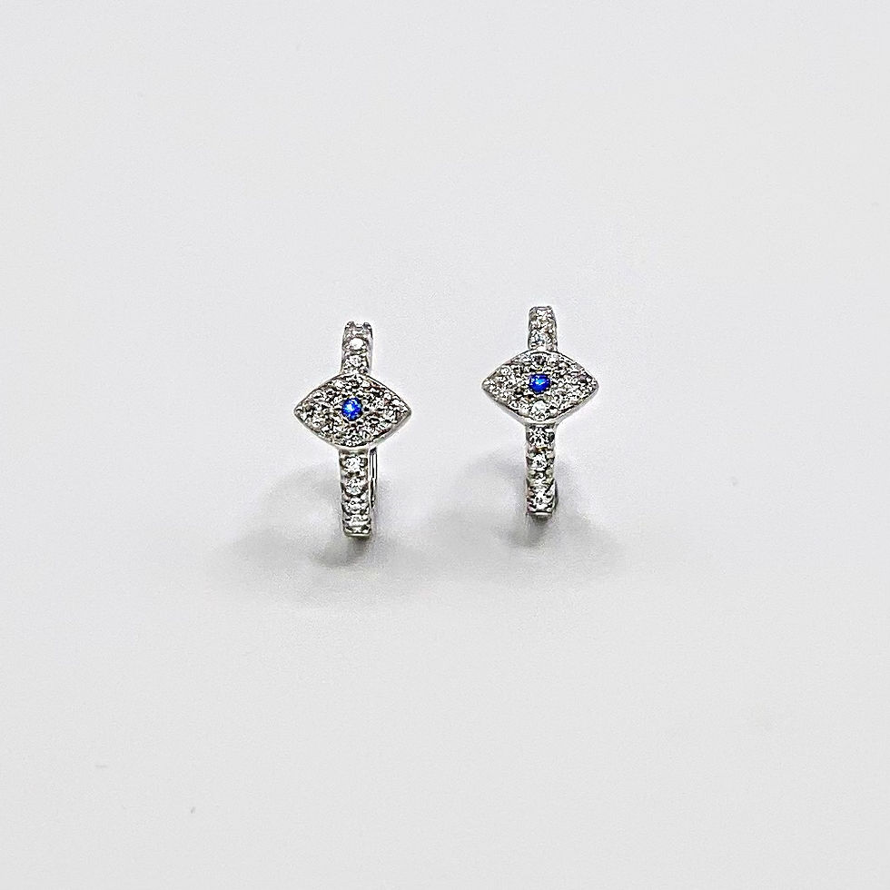 Silver Diamond Embellished Nazar Blue Evil Eye Dainty Huggie Hoop Earring