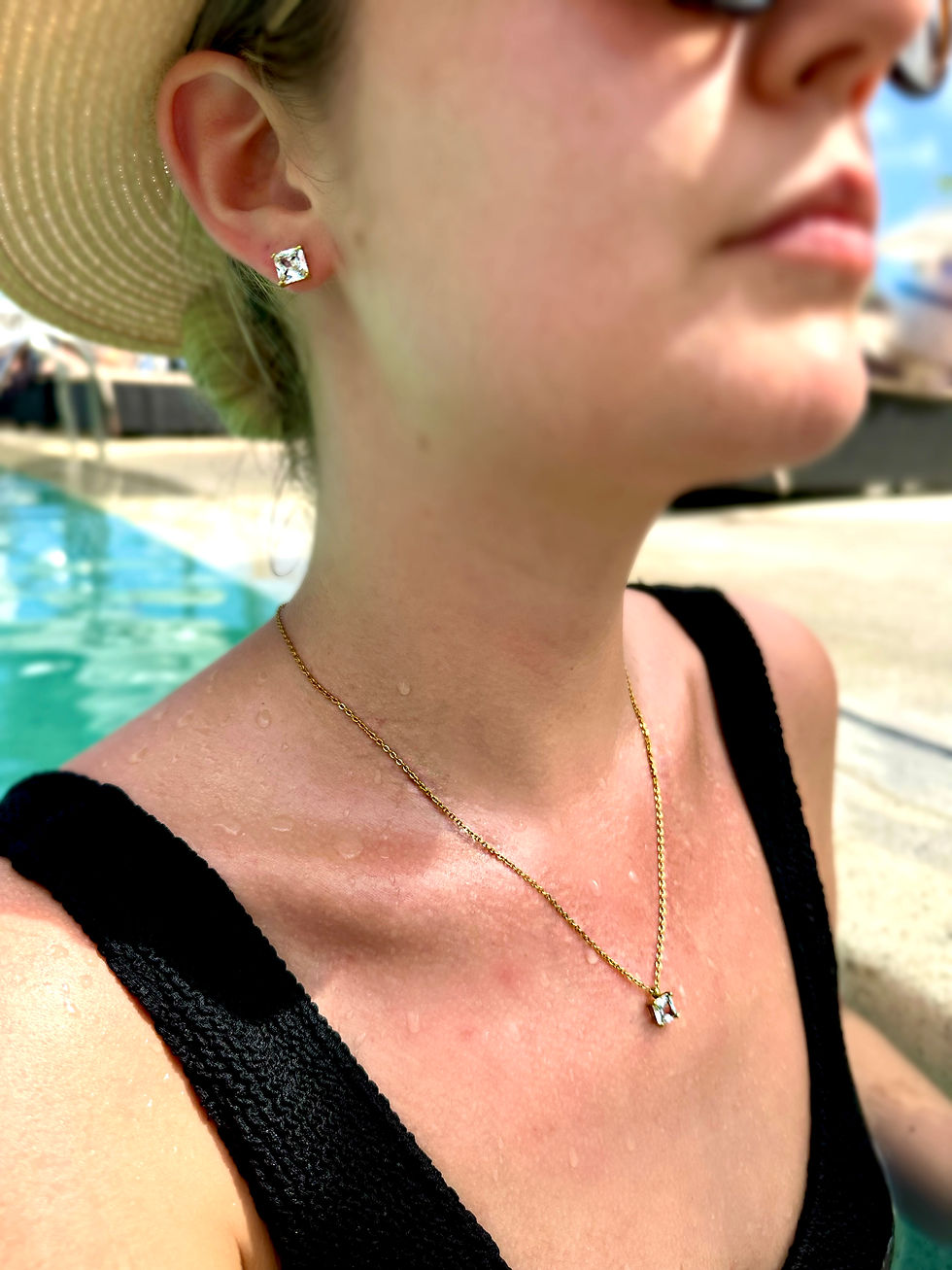 Thumbnail: Emerald Diamond Cubic Zirconia Solitaire Pendant Earring