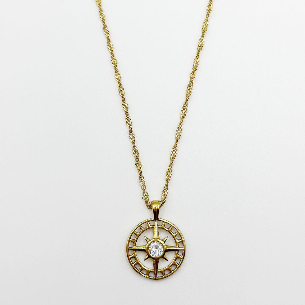 Gold Hollow Star Compass Coin Pendant Necklace