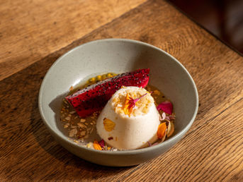 VVanilla Bean and Goats Yoghurt Pannacotta, with dragon fruit